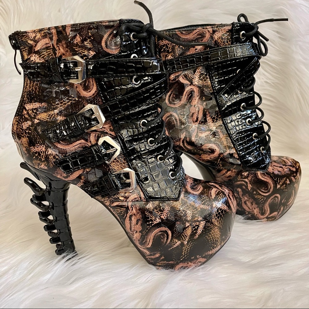 Show Story Boots Heels Rockabilly Punk Halloween Spine Bones size 39
